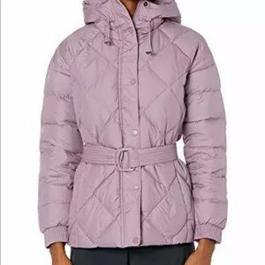 $230 Columbia icy height belted hooded down jacket size xs pink